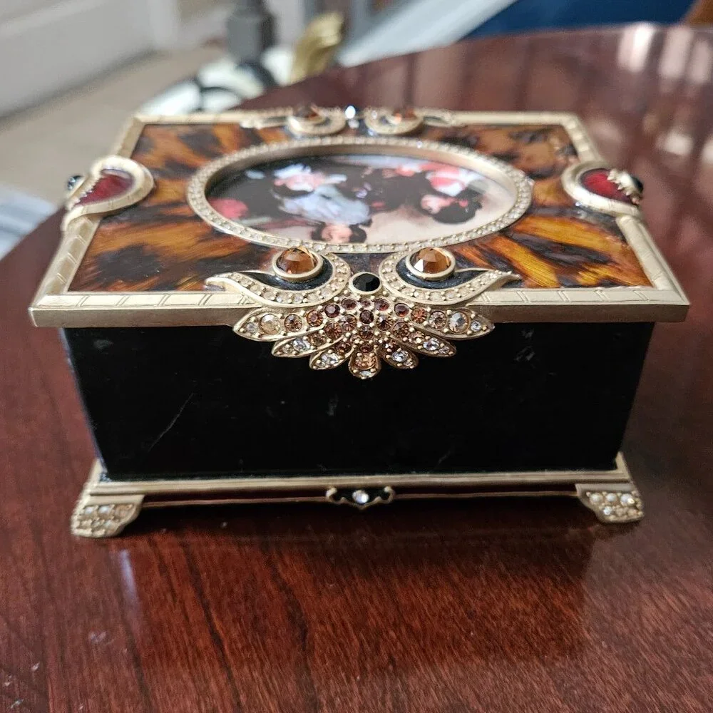 RARE 2n1 JAY STRONGWATER TORTOISE JUNGLE ENAMEL CRYSTAL JEWELRY PHOTO BOX OBJET